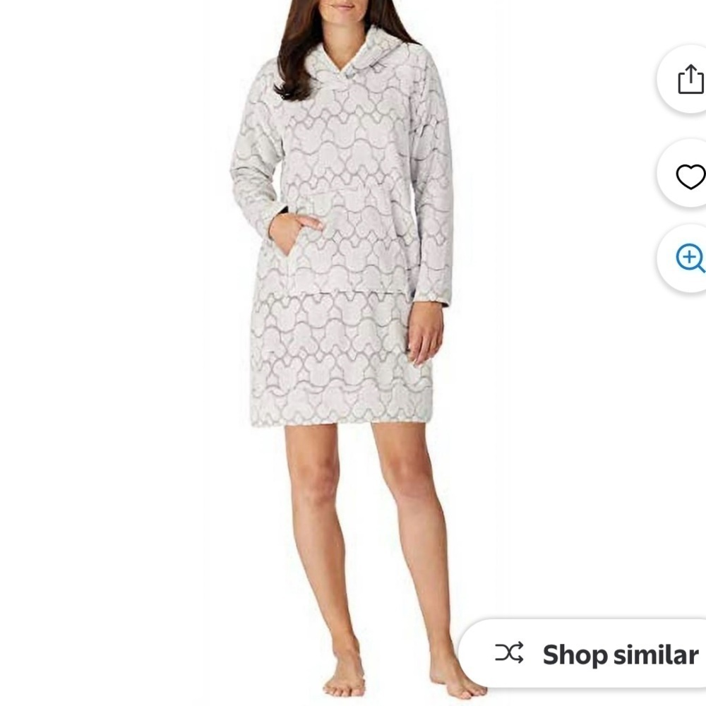 Disney Mickey Mouse Fleece Lounge Hoodie Dress — Cozy Hooded Nightshirt — Size M